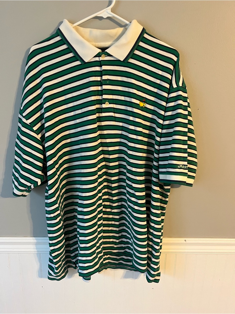 Masters Green & White Striped Polo with Yellow Embroidered Logo